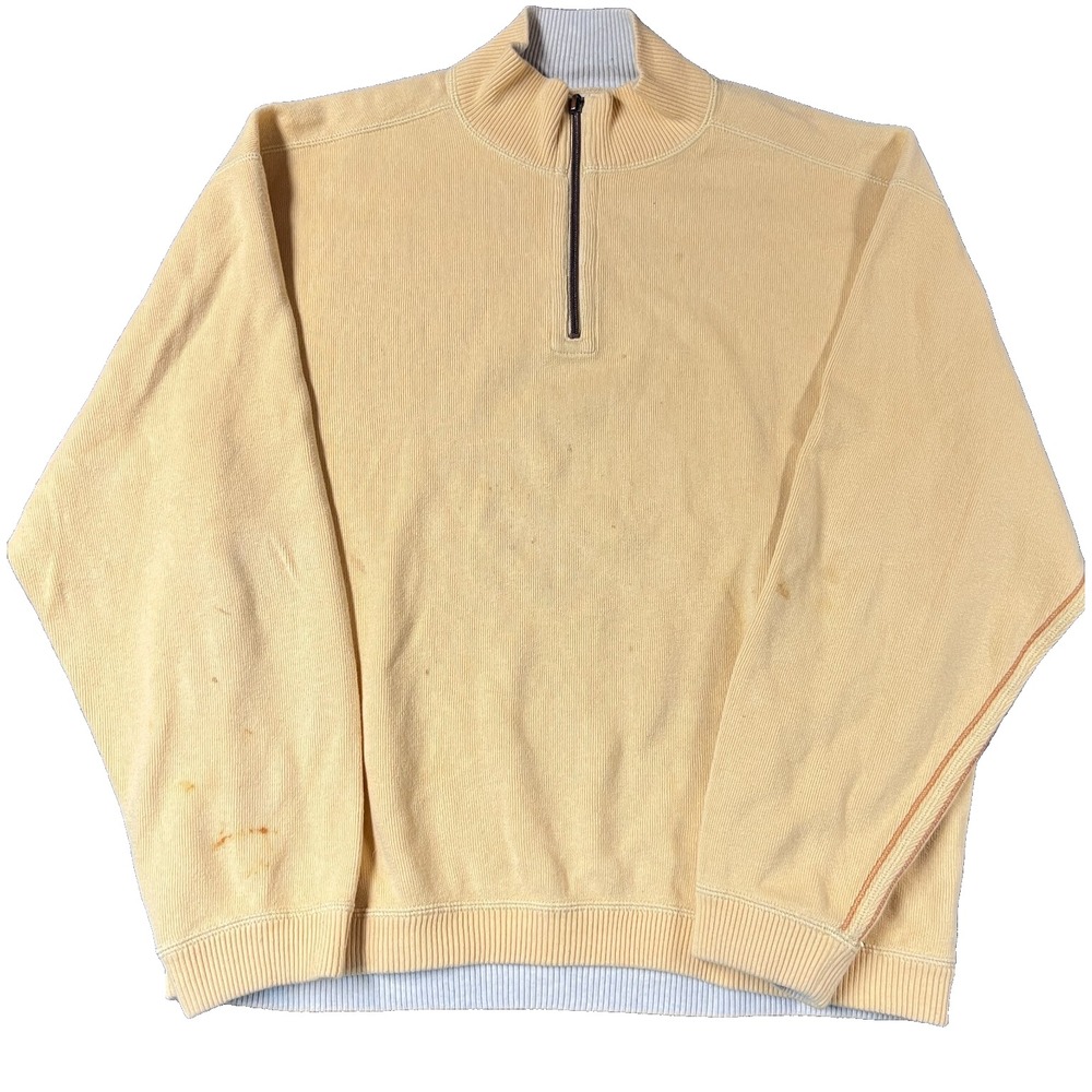 Tommy‎ Bahama Sweater Mens XL Extra Large Yellow Mock Neck Beach Travel 1/4 Zip